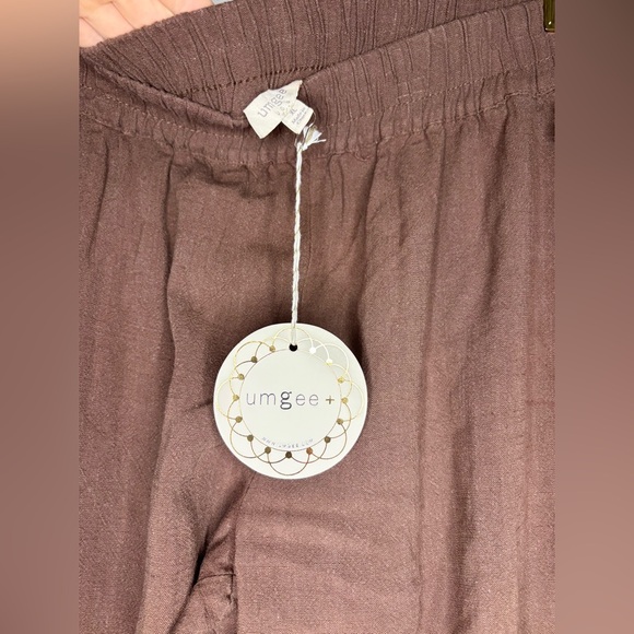 UMGEE NWT BROWN FRAYED HEM LINEN FLOWY CROPPED PANTS SZ XL - Picture 7 of 9